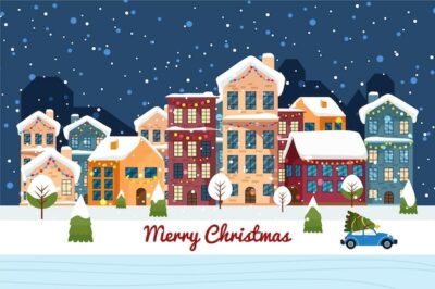 Free Vector | Christmas town in flat design
