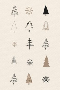 Free Vector | Christmas tree and snowflakes collection in doodle style