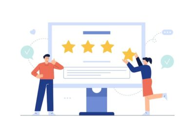 Free Vector | Client review on web screen, successful 4/4 star business opinion