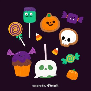 Free Vector | Collection of hallween candies on flat design