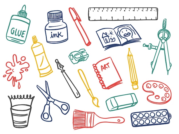 Free Vector | Collection of handrawn art supplies doodles