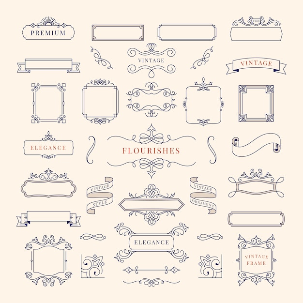 Free Vector | Collection of vintage ornament frame illustration