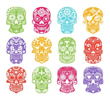 Free Vector | Colored sugar skull silhouettes.