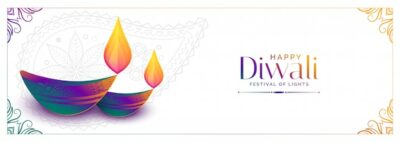 Free Vector | Colorful diya  for happy diwali festival banner