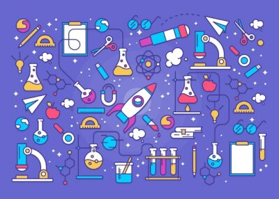 Free Vector | Colorful science education background with rocket
