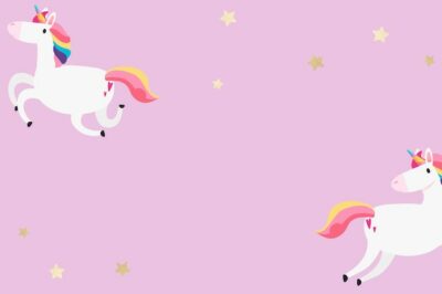 Free Vector | Colorful unicorn golden stars cartoon pink wallpaper