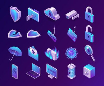 Free Vector | Computer security isometric icons set
