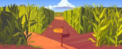Free Vector | Cornfield with wooden road pointers and high green plant stems