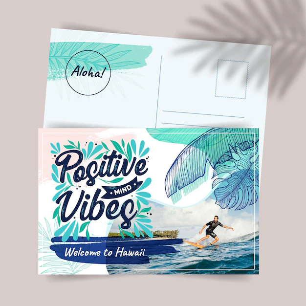 Free Vector | Creative exotic hawaii travel postcard template