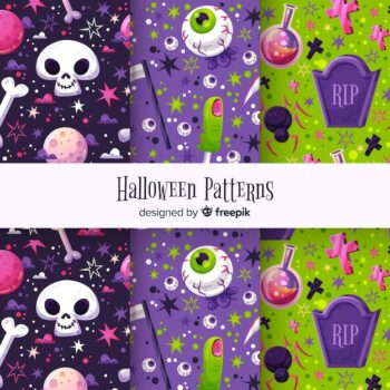 Free Vector | Cute halloween pattern set