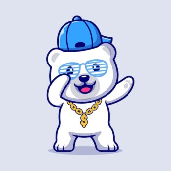 Free Vector | Cute swag polar bear with hat and gold chain necklace cartoon illustration. flat cartoon style