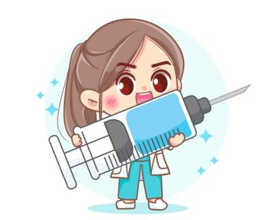 Free Vector | Cute woman doctor holding syringe vaccine hand drawn cartoon art illustration