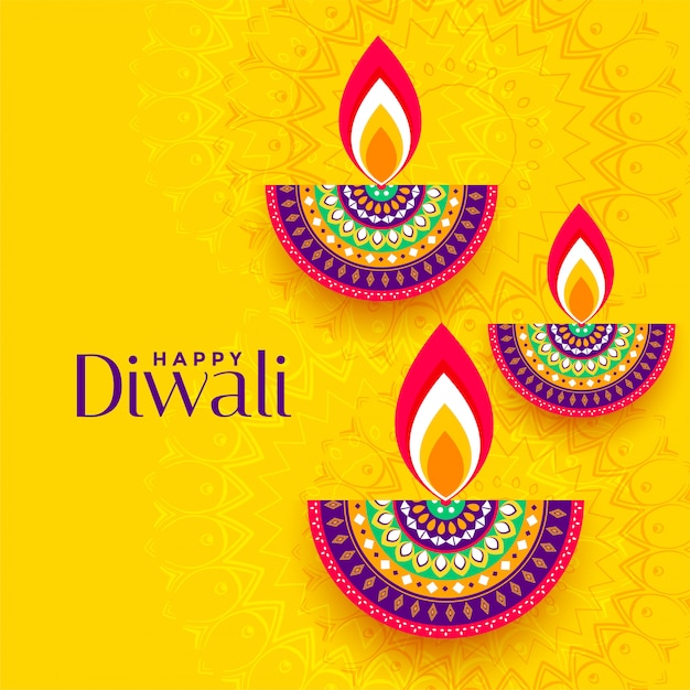 Free Vector | Decorative colorful three diya yellow