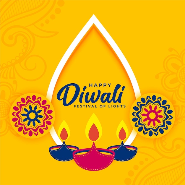 Free Vector | Decorative flat yellow diwali festival wishes card