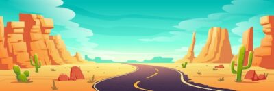 Free Vector | Desert landscape with road, rocks and cactuses