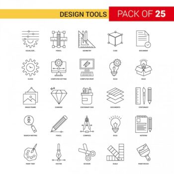 Free Vector | Design tools black line icon - 25 business outline icon set