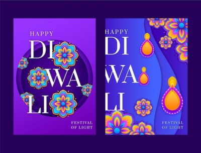 Free Vector | Diwali festival celebration cards collection