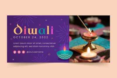 Free Vector | Diwali festival celebration horizontal banner template