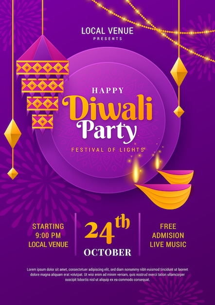 Free Vector | Diwali festival celebration vertical poster template