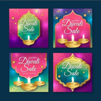 Free Vector | Diwali sale instagram post collection