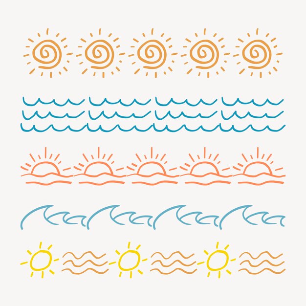 Free Vector | Doodle pattern brush illustration vector summer seamless set