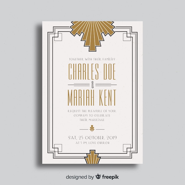 Free Vector | Elegant art deco wedding invitation