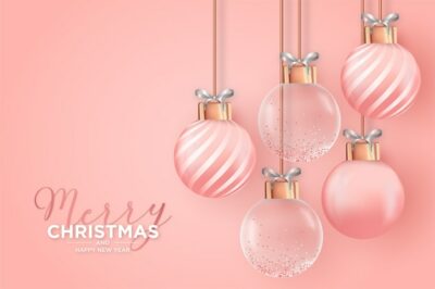 Free Vector | Elegant christmas card with realistic pink christmas balls