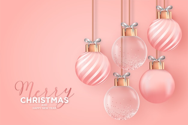 Free Vector | Elegant christmas card with realistic pink christmas balls
