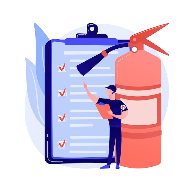 Free Vector | Fire inspection abstract concept vector illustration. fire alarm and detection, building inspection checklist, fulfill the requirements, safety certification, annual inspection abstract metaphor.