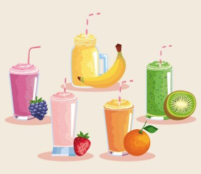 Free Vector | Five organic smoothies icons