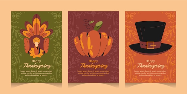 Free Vector | Flat cards collection for thanksgiving celebration