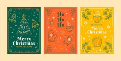 Free Vector | Flat christmas line art cards collection