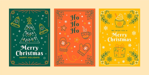 Free Vector | Flat christmas line art cards collection