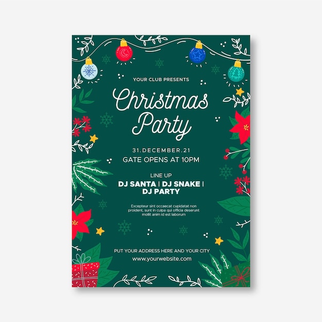 Free Vector | Flat design christmas party poster template