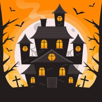 Free Vector | Flat design halloween house with cemetery