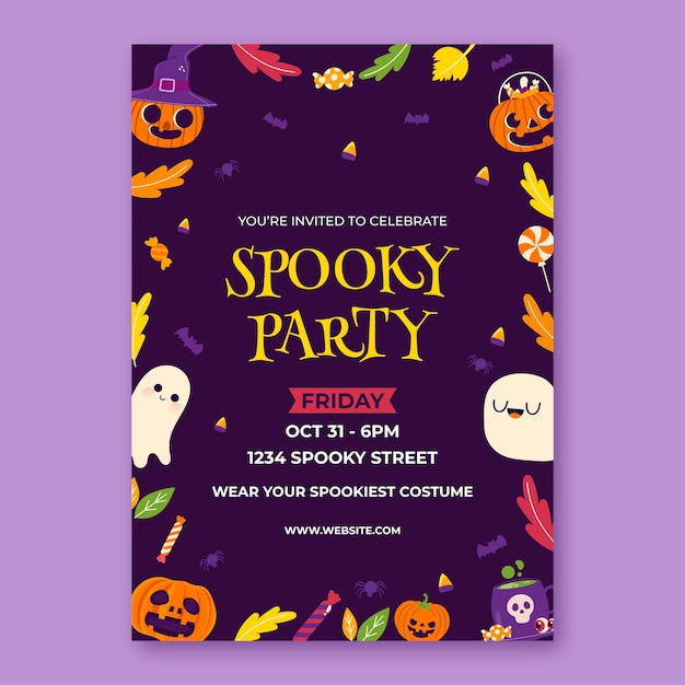 Free Vector | Flat halloween birthday invitation template