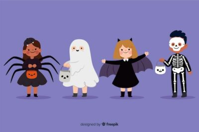 Free Vector | Flat halloween kid collection on blue background