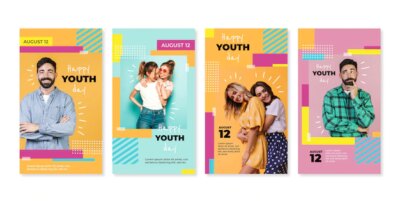 Free Vector | Flat international youth day story collection