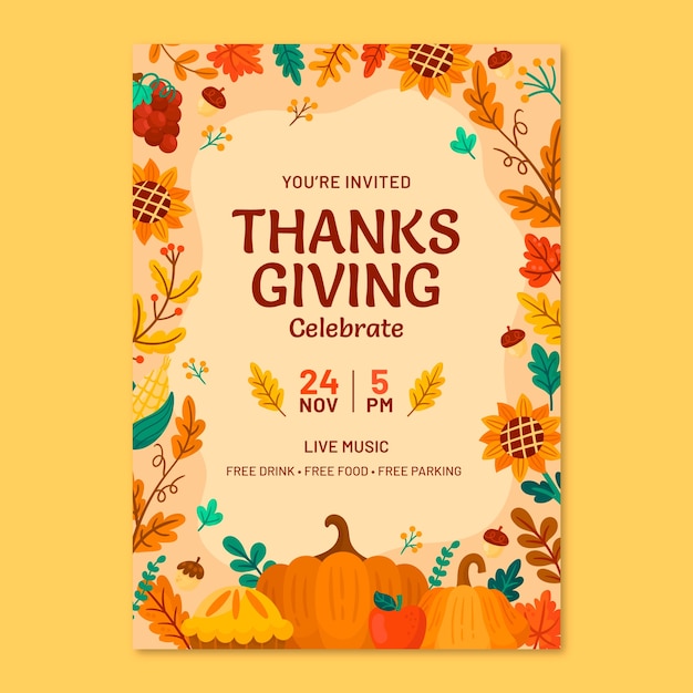 Free Vector | Flat invitation template for thanksgiving celebration