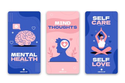 Free Vector | Flat mental health instagram stories collection