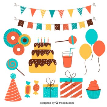 Free Vector | Flat pack of colorful birthday ornaments