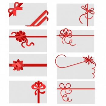 Free Vector | Flat red gift bows of ribbon on greeting or invitation cards envelopes with copy space vector illustration set.