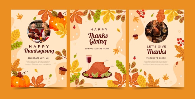 Free Vector | Flat thanksgiving celebration greeting cards collection