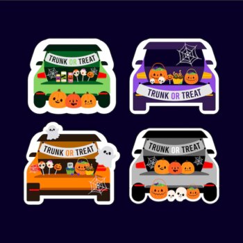Free Vector | Flat trunk or treat badges collection