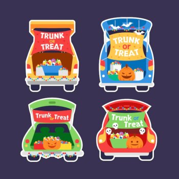 Free Vector | Flat trunk or treat labels collection
