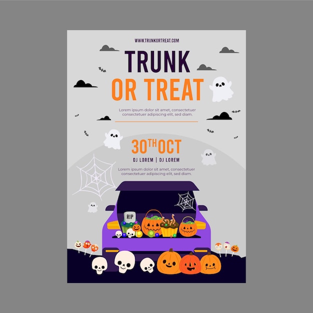 Free Vector | Flat trunk or treat vertical poster template
