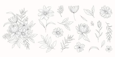 Free Vector | Floral line art flat design stickers