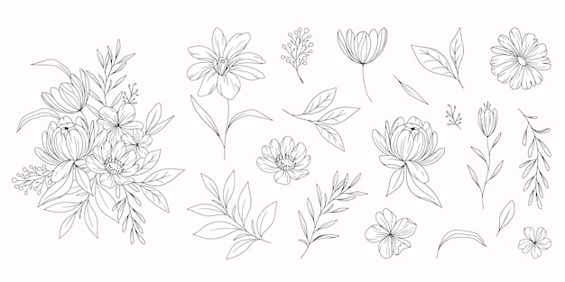 Free Vector | Floral line art flat design stickers