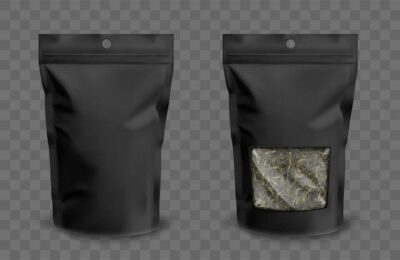 Free Vector | Foil pouch with zipper and plastic window for tea