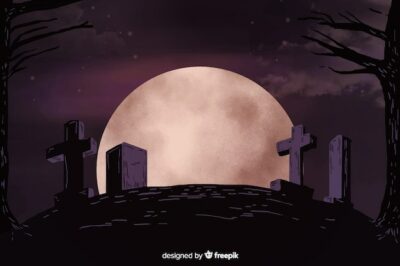 Free Vector | Full moon night in a cemetery hill background